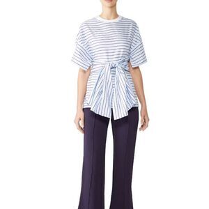 Rosetta Getty Striped Cape Back Top Blue Wrap Button Neck Women's Size 8